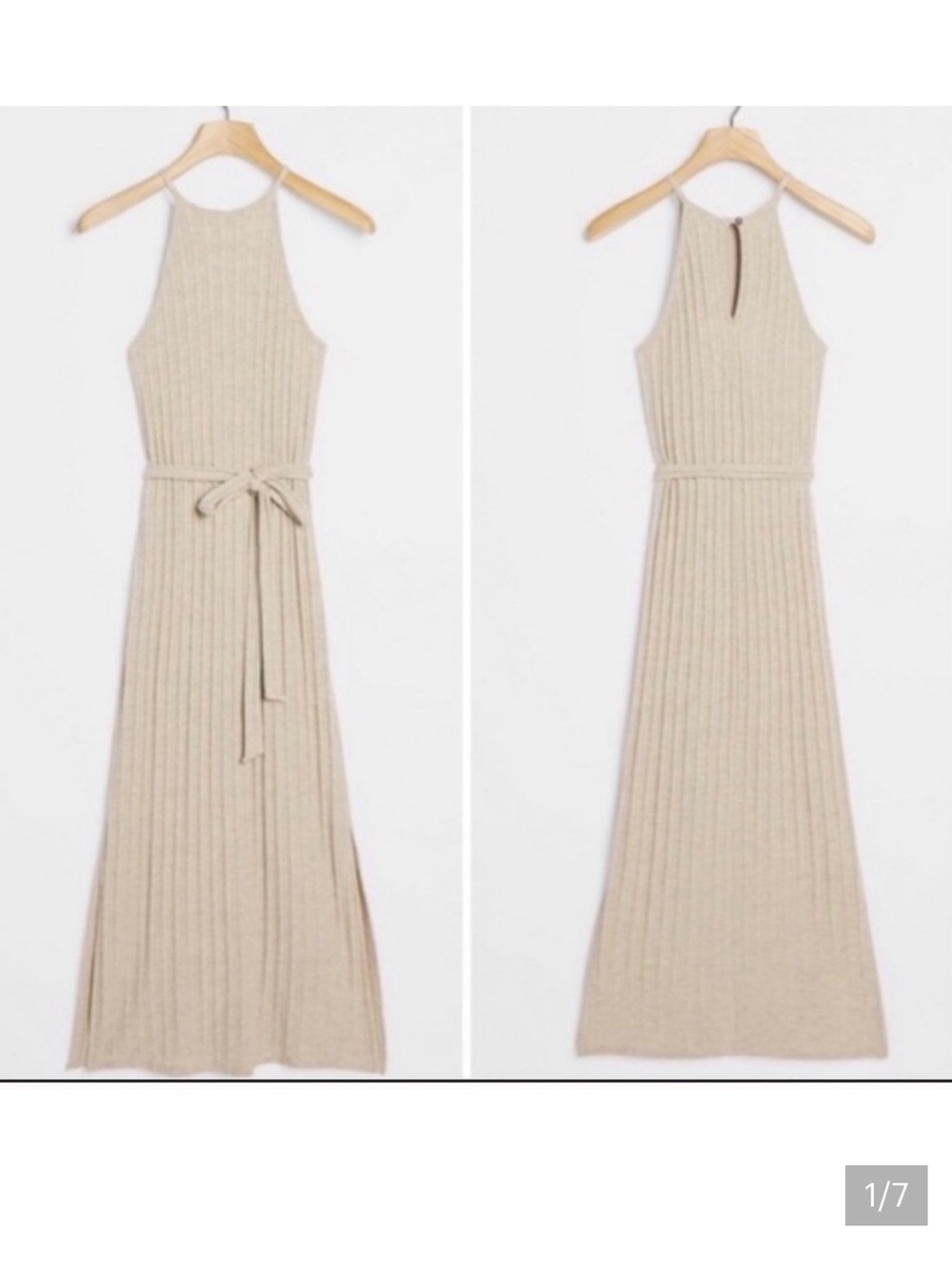 Anthropologie Amadi Caroline oatmeal  Ribbed Halter Maxi knit midi slit dress S